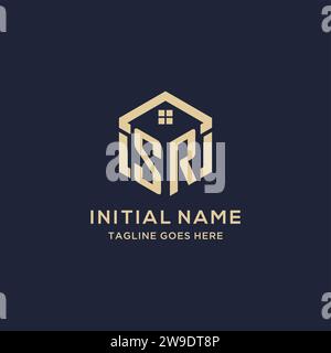 Logo SR Initials con tetto astratto a forma esagonale, design semplice e moderno del logo immobiliare grafica vettoriale Illustrazione Vettoriale