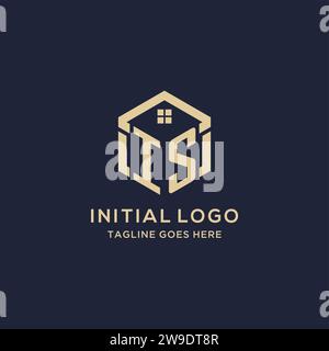 Le iniziali SONO un logo con tetto astratto a forma esagonale, un logo immobiliare semplice e moderno con grafica vettoriale Illustrazione Vettoriale