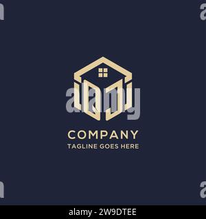 Logo QJ con tetto astratto a forma esagonale, logo immobiliare semplice e moderno grafica vettoriale Illustrazione Vettoriale