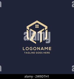 Logo Initials ZT con tetto astratto a forma esagonale, design semplice e moderno del logo immobiliare grafica vettoriale Illustrazione Vettoriale