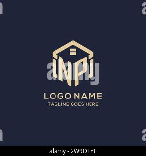 Logo NP con tetto astratto a forma esagonale, design semplice e moderno del logo immobiliare grafica vettoriale Illustrazione Vettoriale