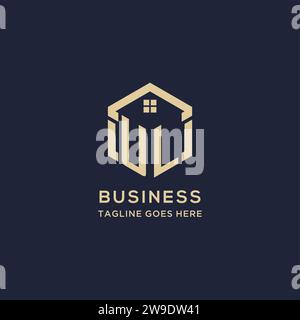Logo UL con tetto astratto a forma esagonale, design semplice e moderno del logo immobiliare grafica vettoriale Illustrazione Vettoriale