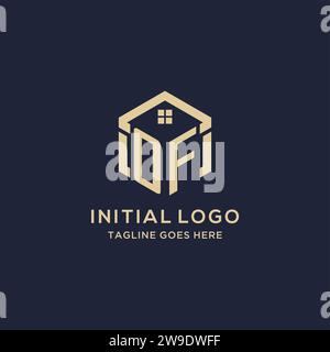 Iniziali DEL logo con tetto astratto a forma esagonale, design semplice e moderno del logo immobiliare grafica vettoriale Illustrazione Vettoriale