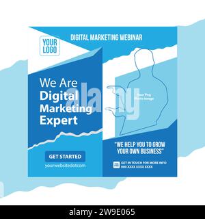 Webinar online modello di social marketing digitale Blue Color for Social Media Template Illustrazione Vettoriale
