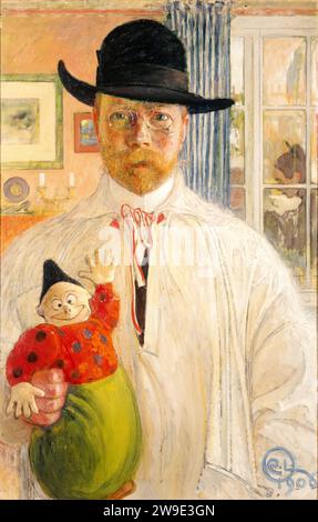 Carl Larsson (1853-1919), Self Portrait painting of the Swedish Painter in oil on canvas, 1906 Foto Stock