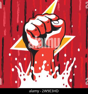 Sollevamento della mano con chiusura rossa. Illustrazione vettoriale lotta con la mano Illustrazione Vettoriale