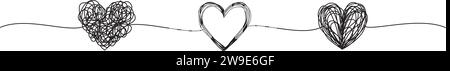 Striscione a cuore grungo aggrovigliato disegnato a mano con linea sottile, a forma di divisore. Isolato su sfondo bianco. Illustrazione vettoriale Illustrazione Vettoriale