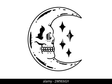 Luna Half Moon con design bianco e nero sul teschio Foto Stock