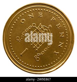 Isolato Chocolate One Penny UK Coin per Natale, su sfondo bianco Foto Stock