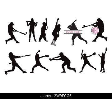 Softball Women, Baseball Girls Pitcher, silhouette softball, Softball Girl, Softball Player Bundle, softball Clipart, Sports Clip Art Illustrazione Vettoriale