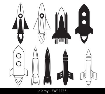 Rocket, Rocket Vector Bundle, Spaceship, Rocket Clipart, Mid Century Vintage Rockets, Rocket Ship, Space Shuttle Illustrazione Vettoriale