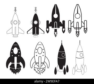 Rocket, Rocket Vector Bundle, Spaceship, Rocket Clipart, Mid Century Vintage Rockets, Rocket Ship, Space Shuttle Illustrazione Vettoriale