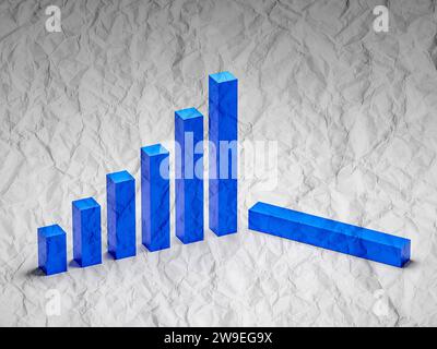 Concetto di fallimento. Immagine del grafico in calo - crisi finanziaria e crisi economica. Illustrazione del fallimento aziendale e della recessione. rendering 3d. Foto Stock