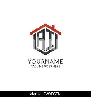 Monogramma iniziale con logo ai con design esagonale del tetto, grafica vettoriale semplice e minimale per il design del logo immobiliare Illustrazione Vettoriale