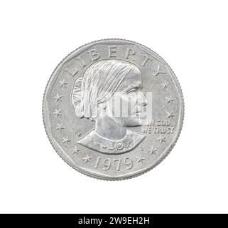 1979 P FG Susan B. Anthony Dollar front Obverse Side. La prima moneta statunitense a circolare con una donna, prodotta nel 79-81 e nel 99. Raffigura la suffragista Susan B. Foto Stock