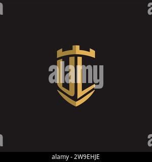 Monogramma con logo UL iniziali e grafica vettoriale con design a scudo Illustrazione Vettoriale