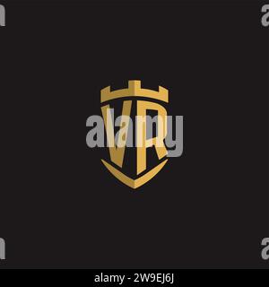 Monogramma con logo VR Initials e grafica vettoriale con design a scudo Illustrazione Vettoriale