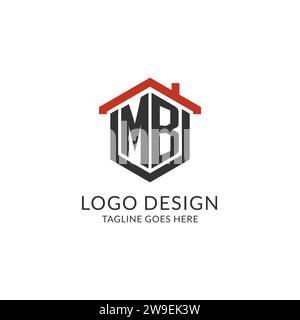 Monogramma MB con logo iniziale con design esagonale del tetto, grafica vettoriale semplice e minimale del logo immobiliare Illustrazione Vettoriale