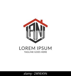 Logo iniziale UN monogramma con design a forma esagonale del tetto, grafica vettoriale semplice e minimale del logo immobiliare Illustrazione Vettoriale