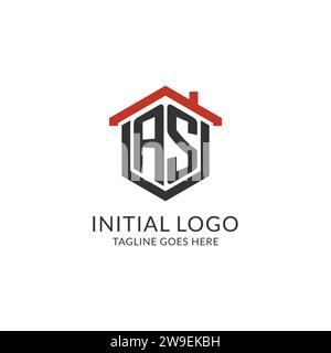 Logo iniziale monogramma con design esagonale del tetto, grafica vettoriale semplice e minimale del logo immobiliare Illustrazione Vettoriale