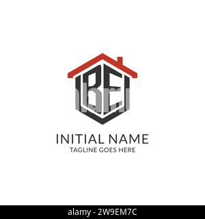 Logo iniziale BE monogramma con design esagonale del tetto, grafica vettoriale semplice e minimale del logo immobiliare Illustrazione Vettoriale