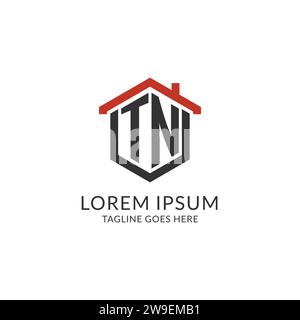 Monogramma TN con logo iniziale con design esagonale del tetto, grafica vettoriale semplice e minimale del logo immobiliare Illustrazione Vettoriale