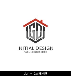 Monogramma GD con logo iniziale con design esagonale del tetto, grafica vettoriale semplice e minimale del logo immobiliare Illustrazione Vettoriale