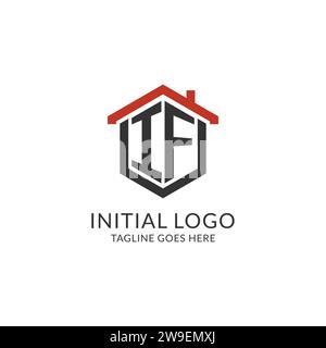 Logo iniziale IN CASO DI monogramma con design esagonale del tetto, grafica vettoriale semplice e minimale del logo immobiliare Illustrazione Vettoriale