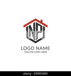 Monogramma NP con logo iniziale con design esagonale del tetto, grafica vettoriale semplice e minimale del logo immobiliare Illustrazione Vettoriale