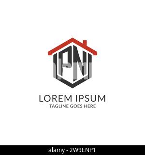 Monogramma PN con logo iniziale con design esagonale del tetto, grafica vettoriale semplice e minimale del logo immobiliare Illustrazione Vettoriale
