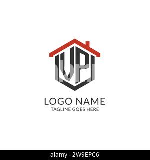 Monogramma iniziale del logo VP con design esagonale del tetto, grafica vettoriale semplice e minimale del logo immobiliare Illustrazione Vettoriale