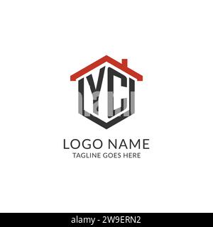 Monogramma YC con logo iniziale, design esagonale del tetto, grafica vettoriale semplice e minimale del logo immobiliare Illustrazione Vettoriale