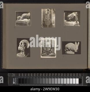 Cinque sculture e un rilievo, anonimo, c. 1920 - c. 1940 la fotografia mostrava le sue sculture di un'oca, un santo, un pellicano, un pavone e un coniglio e un rilievo del volto di una donna. Queste foto fanno parte di un album. Carta dei Paesi Bassi. supporto fotografico stampa in argento gelatina pezzo di scultura, riproduzione di un pezzo di scultura. scultura (+ rilievo  scultura). uccelli. roditori: coniglio. Testa (umana) - AA - figura umana femminile Foto Stock