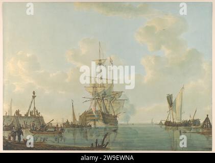 A Man o'War Lying at Anchor 2014 di Johannes Christiaan Schotel Foto Stock