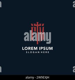 Logo del monogramma iniziale FM con idee di design a forma di spada e scudo Illustrazione Vettoriale