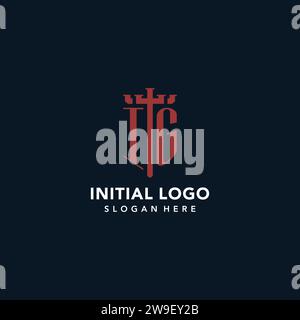 Logo monogramma iniziale IG con idee di design a forma di spada e scudo Illustrazione Vettoriale