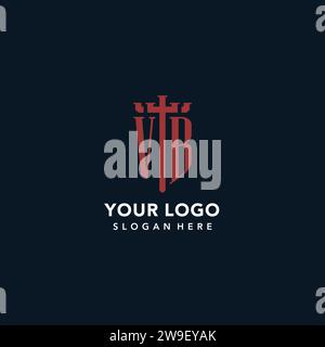 Logo del monogramma iniziale VB con idee di design a forma di spada e scudo Illustrazione Vettoriale