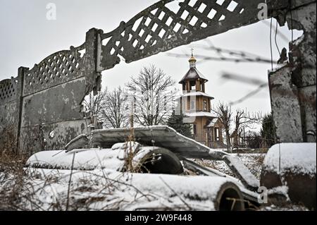 Non esclusiva: REGIONE di ZAPORIZHZHIA, UCRAINA - 25 DICEMBRE 2023 - Campanile, Huliaipole, regione di Zaporizhzhia, Ucraina orientale Foto Stock