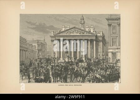 C1885 Antique Woodcut Print of the Royal Exchange a Londra, Inghilterra Foto Stock