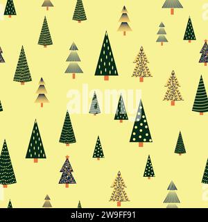 Densa struttura senza cuciture dell'albero di Natale. sfondo natalizio dorato, stampa noel dorata, carta da imballaggio. Illustrazione Vettoriale