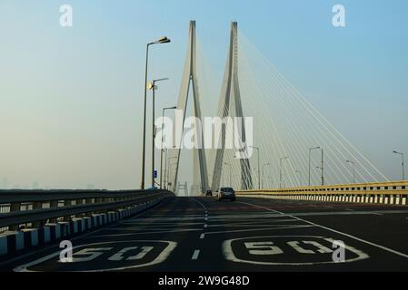 Il Rajiv Gandhi Sea Link tra Bandra e Worli a Mumbai, India. Foto Stock