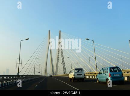 Il Rajiv Gandhi Sea Link tra Bandra e Worli a Mumbai, India. Foto Stock