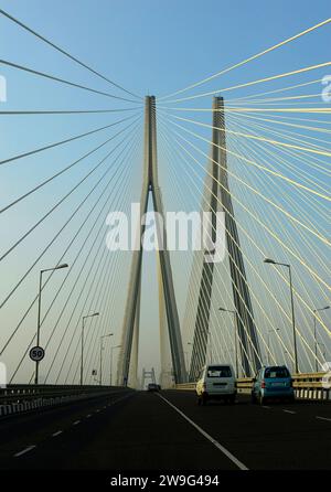 Il Rajiv Gandhi Sea Link tra Bandra e Worli a Mumbai, India. Foto Stock