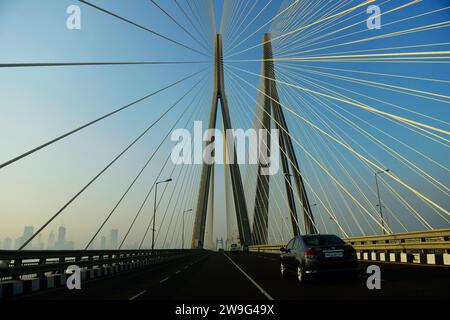 Il Rajiv Gandhi Sea Link tra Bandra e Worli a Mumbai, India. Foto Stock