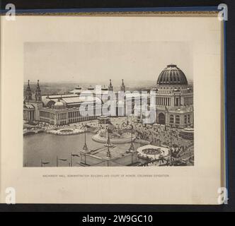 Vista della sala macchine e dell'edificio amministrativo dell'esposizione Colombiana Mondiale a Chicago, Anonymous, stampa fotomeccanica del 1893 Fiera mondiale del collotipo di carta di Chicago, esposizione mondiale di Chicago Foto Stock