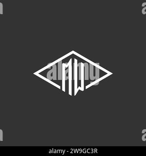 Monogramma con logo MW iniziali e semplice grafica vettoriale con design a linee diamantate Illustrazione Vettoriale