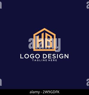 Logo HB iniziale con forma astratta per la casa, design moderno minimalista con logo realistico grafico vettoriale Illustrazione Vettoriale