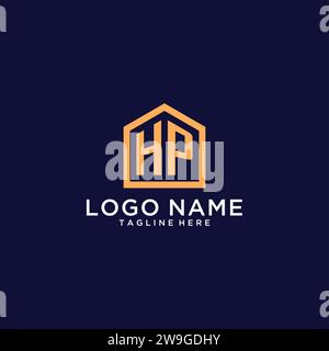 Logo HP iniziale con forma astratta per la casa, grafica vettoriale moderna minimalista con idee realistiche Illustrazione Vettoriale