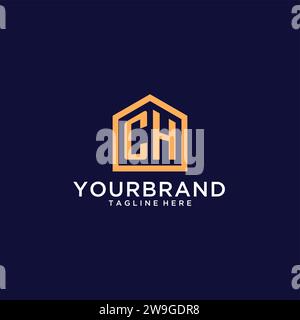 Logo CH iniziale con forma astratta per la casa, design moderno minimalista realistico con grafica vettoriale Illustrazione Vettoriale