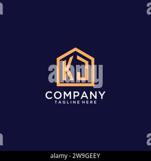 Logo KJ iniziale con forma astratta per la casa, design moderno minimalista con logo realistico grafica vettoriale Illustrazione Vettoriale